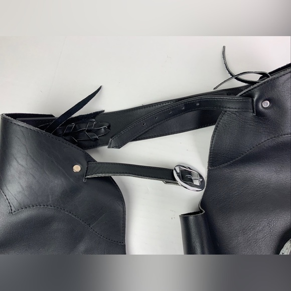 Motorcycle Chaps Adult XL Biker Belt Adjustable Riding Zipper Inseam Raw Hem - Picture 6 of 7